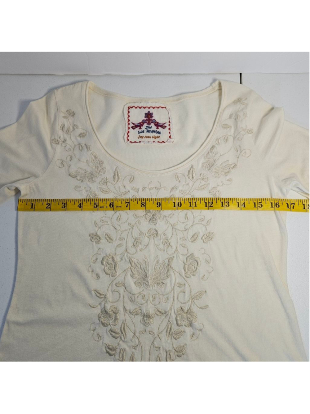 Johnny Was Tunic Top S Cream Embroidered 3/4 Sleeves Boho Floral - Picture 6 of 8